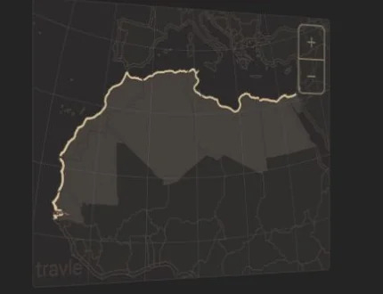 Travle shows the completed coastal path from The Gambia around northwest Africa and along the Mediterranean toward Palestine.