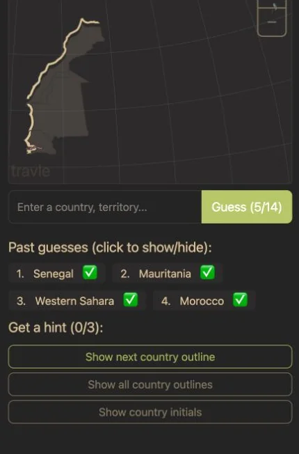 The Travle Coast route has accepted Senegal, Mauritania, Western Sahara and Morocco in order.